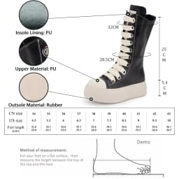GMQM Women Knee High Boots Lace Up Zip High Heels Black Flat Platform Boots Round Toe Thick Sole Sneakers Outerwear Sport Shoes