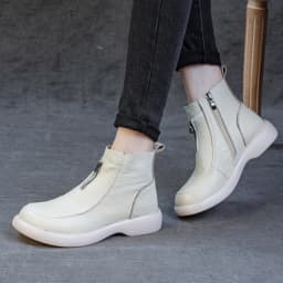 ZXRYXGS 2025 Autumn Winter Boots Women's Genuine Leather Boots Flat Heel Soft Sole Non-Slip Comfortable Short Boots Trendy Shoes