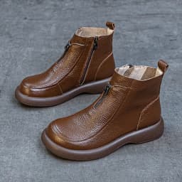 ZXRYXGS 2025 Autumn Winter Boots Women's Genuine Leather Boots Flat Heel Soft Sole Non-Slip Comfortable Short Boots Trendy Shoes
