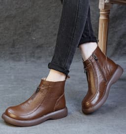 ZXRYXGS 2025 Autumn Winter Boots Women's Genuine Leather Boots Flat Heel Soft Sole Non-Slip Comfortable Short Boots Trendy Shoes