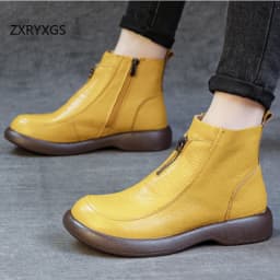 ZXRYXGS 2025 Autumn Winter Boots Women's Genuine Leather Boots Flat Heel Soft Sole Non-Slip Comfortable Short Boots Trendy Shoes
