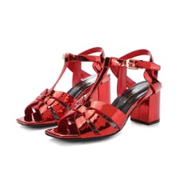 2024 New Summer Women's Lacquer Leather High Heel Open Toe Sandals Party Sexy Open Toe Fish Mouth Shoes Outdoor Anti Slip Sandal