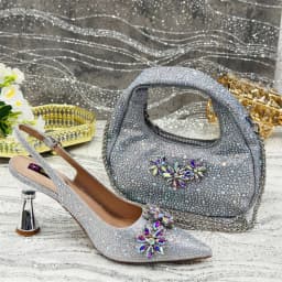 2025 Pointed Toe High Heels Shoes and Bags Set With Rhinestone for Women Wedding Party Elegant Luxury Fashion in Sky Blue