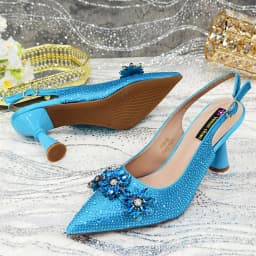 2025 Pointed Toe High Heels Shoes and Bags Set With Rhinestone for Women Wedding Party Elegant Luxury Fashion in Sky Blue