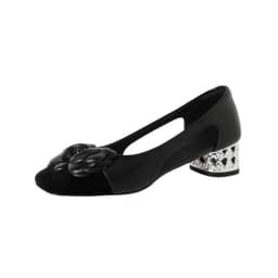 Women's New Spring/Summer Genuine Leather Square Toe Flower Breathable Hollow Middle Heel Color Blocked Single Shoe