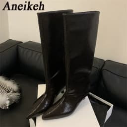 Aneikeh Winter New Pointed Toe Fashion Knee-High Boots Women Elegant Thin Low Heel Casual Ladies Pumps Shoes Long Botas Mujer