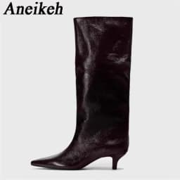 Aneikeh Winter New Pointed Toe Fashion Knee-High Boots Women Elegant Thin Low Heel Casual Ladies Pumps Shoes Long Botas Mujer
