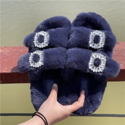 Women's Plush Slippers 2025 New Women's Winter Home Soft Plush Slippers Home Flat Indoor Shoes Ladies Flip-Flops