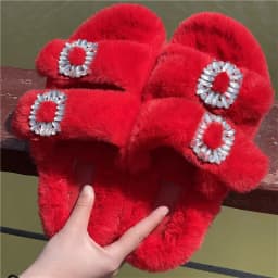 Women's Plush Slippers 2025 New Women's Winter Home Soft Plush Slippers Home Flat Indoor Shoes Ladies Flip-Flops
