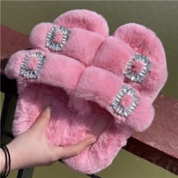 Women's Plush Slippers 2025 New Women's Winter Home Soft Plush Slippers Home Flat Indoor Shoes Ladies Flip-Flops