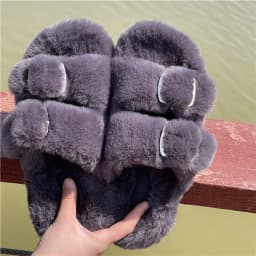 Women's Plush Slippers 2025 New Women's Winter Home Soft Plush Slippers Home Flat Indoor Shoes Ladies Flip-Flops