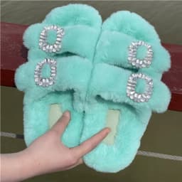Women's Plush Slippers 2025 New Women's Winter Home Soft Plush Slippers Home Flat Indoor Shoes Ladies Flip-Flops
