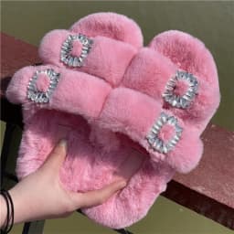 Women's Plush Slippers 2025 New Women's Winter Home Soft Plush Slippers Home Flat Indoor Shoes Ladies Flip-Flops