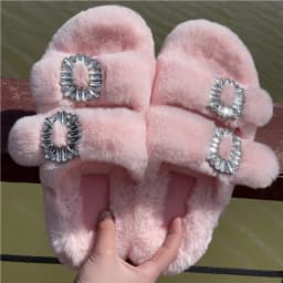 Women's Plush Slippers 2025 New Women's Winter Home Soft Plush Slippers Home Flat Indoor Shoes Ladies Flip-Flops