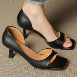 Women's cow leather open toe slip-on pumps elegant ladies 6cm thin high heel summer slim dress heeled sandals shoes for woman 33