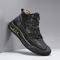 Men's Hand-Stitched Fashion Boots, Retro Lace-Up Mid-High Casual Shoes, Suitable for Spring and Autumn Daily Wear, Outdoor Hiking Boots, Comfortable Large-Size Men's Shoes