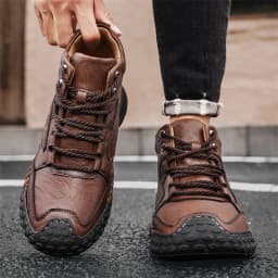 Men's Hand-Stitched Fashion Boots, Retro Lace-Up Mid-High Casual Shoes, Suitable for Spring and Autumn Daily Wear, Outdoor Hiking Boots, Comfortable Large-Size Men's Shoes