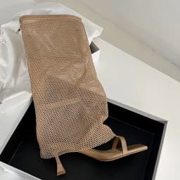 Handmade Design Square Toe Knee High Mesh Net Boots Sexy Summer High Heels Roman Gladiator Sandals Black Shoes Sandales Femme 39