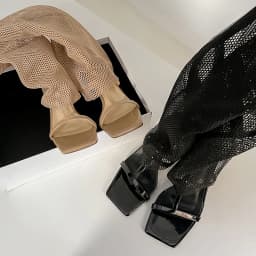 Handmade Design Square Toe Knee High Mesh Net Boots Sexy Summer High Heels Roman Gladiator Sandals Black Shoes Sandales Femme 39