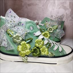 Girl's High-top Canvas Shoes Women Green Bow Embroidery Flower Candy Color Canvas Handmade Fashion Casual Shoe Big Size 43 44