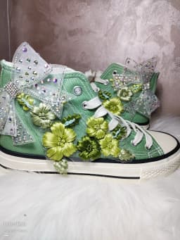 Girl's High-top Canvas Shoes Women Green Bow Embroidery Flower Candy Color Canvas Handmade Fashion Casual Shoe Big Size 43 44