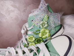 Girl's High-top Canvas Shoes Women Green Bow Embroidery Flower Candy Color Canvas Handmade Fashion Casual Shoe Big Size 43 44
