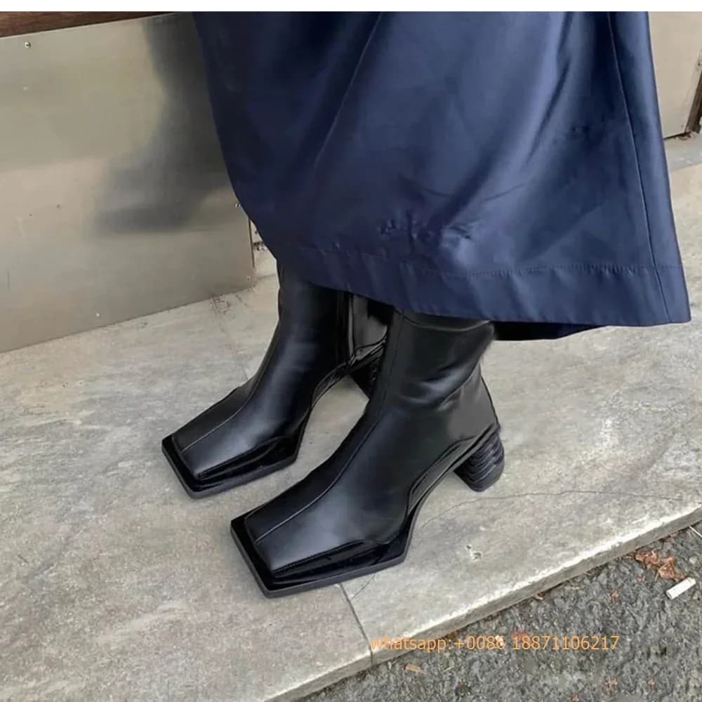 2025 Sexy Autumn New Women's Ins Style Boots Square Street Thick High Heel Boots Fashion Zipper Sports Casual Party Short Boots