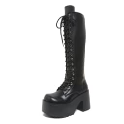 Womens Knee Length Boots Fashion Thick-soled Casual Boots High Quality Leather Boot Lace Up Platform Boots for Women Botas Mujer