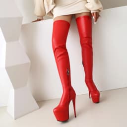 Women Red Ultra High Heel Platform Thigh High Boots, Over-the-Knee Stiletto Pole Dance Shoes with Side Zipper