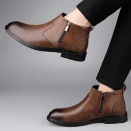 CLOHOO Handmade Men's Boots Business Casual Cowhide High-Top Chelsea Boots Zipper Men's Shoes Leather Ankle Boots