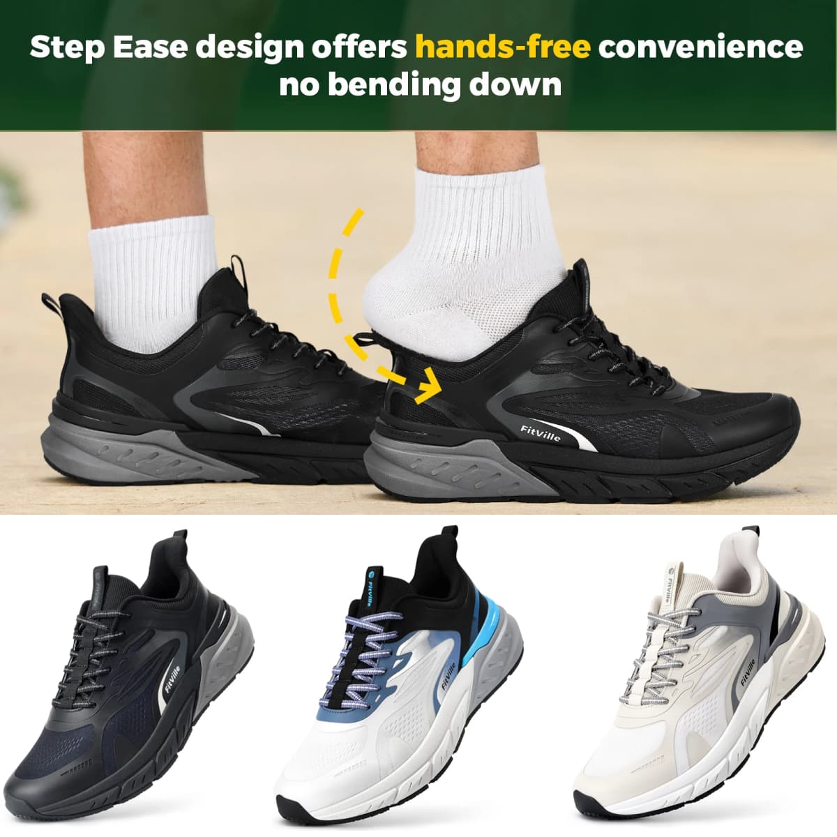 Fittington Men's Walking Shoes Comfortable Extra Wide Toe Sports Shoes Non Slip Cushioning Casual Sneaker for Men Arch Support