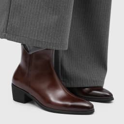Men's Pointed Toe Chelsea Boots Black Brown Leather Ankle Boots Side Zipper Block Heel Dress Shoes Business Formal Footwear 2026