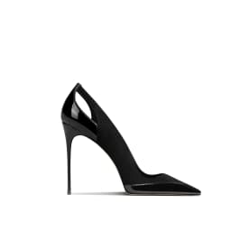 French Style Gray Patent Leather Patchwork Design with a Sense of Autumn New Style Pointed Toe Slim Heel High Heels for Women