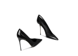 French Style Gray Patent Leather Patchwork Design with a Sense of Autumn New Style Pointed Toe Slim Heel High Heels for Women