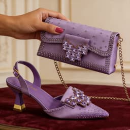 Mineral Blue Rhinestone High Heel Shoes & Matching Bag Fashionable Pointed-Toe Footwear for Women - Perfect for Parties