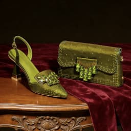 Mineral Blue Rhinestone High Heel Shoes & Matching Bag Fashionable Pointed-Toe Footwear for Women - Perfect for Parties