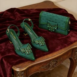 Mineral Blue Rhinestone High Heel Shoes & Matching Bag Fashionable Pointed-Toe Footwear for Women - Perfect for Parties