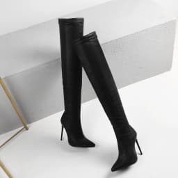 Elegant Sexy Pointed Toe Over the Knee Boots Slim Fit Thigh High Boots Stiletto High Heels Black Long Boots Women's Footwear