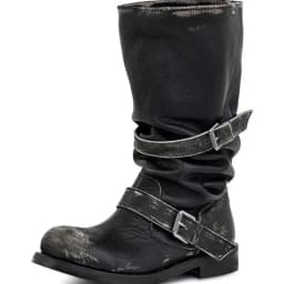 Vintage Platform Buckle Stylish Motorcycle Women Square Toe Chunky High Heel Mid-Calf Shoes Retro Biker Boots