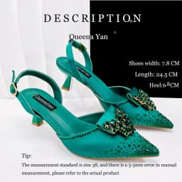 Queen Yan Green Color Rhinestone Comfortable Women's Pumps Heels And Bag Fashion Style Pointed-Toe Shoes For Farty Occasion