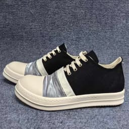 Men's Shoes Black Canvas Low-Top Shoe With Silver Pleated Fabric Classic Design Women's Sneakers High Quality Flat Sneaker