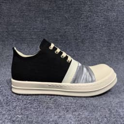 Men's Shoes Black Canvas Low-Top Shoe With Silver Pleated Fabric Classic Design Women's Sneakers High Quality Flat Sneaker
