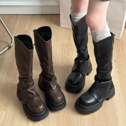 Thick soled long tube boots 2025 new autumn and winter high tube boots V-mouth pants boots stack boots knight boots