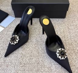Women's New Satin Pointed Toe Toe Water Diamond High Heels Slippers Party Wedding High Heels Women's Sandals