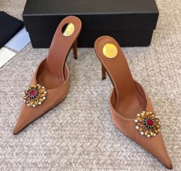 Women's New Satin Pointed Toe Toe Water Diamond High Heels Slippers Party Wedding High Heels Women's Sandals