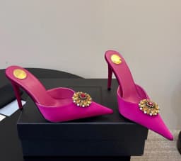 Women's New Satin Pointed Toe Toe Water Diamond High Heels Slippers Party Wedding High Heels Women's Sandals