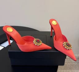 Women's New Satin Pointed Toe Toe Water Diamond High Heels Slippers Party Wedding High Heels Women's Sandals