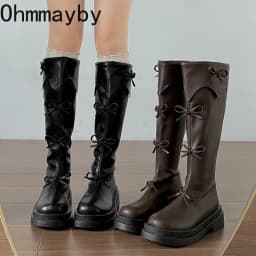 Winter Thick Sole Woman Short Plush High Boot Fashion Butterfly-knot Back Zippers Shoes Women's Slim Knight Long Booties