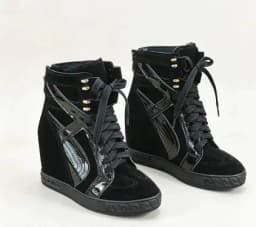 Two-Tone Snake Print Wedge High Top Sneakers Women Genuine Leather Lace Up Hidden Wedge Ankle Boots Platform Casual Shoes Lady
