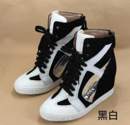 Two-Tone Snake Print Wedge High Top Sneakers Women Genuine Leather Lace Up Hidden Wedge Ankle Boots Platform Casual Shoes Lady